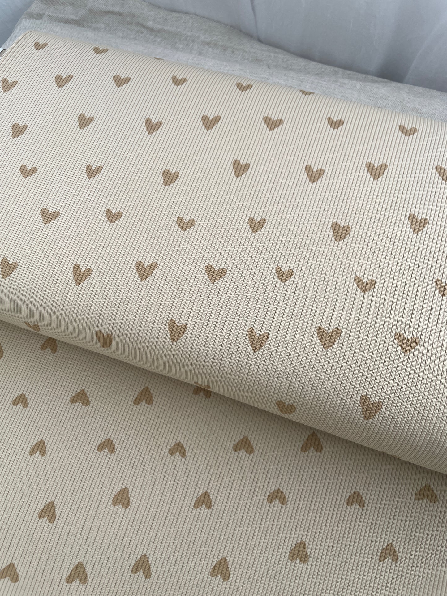 Ribbad Jersey Hjärtan Sand Beige
