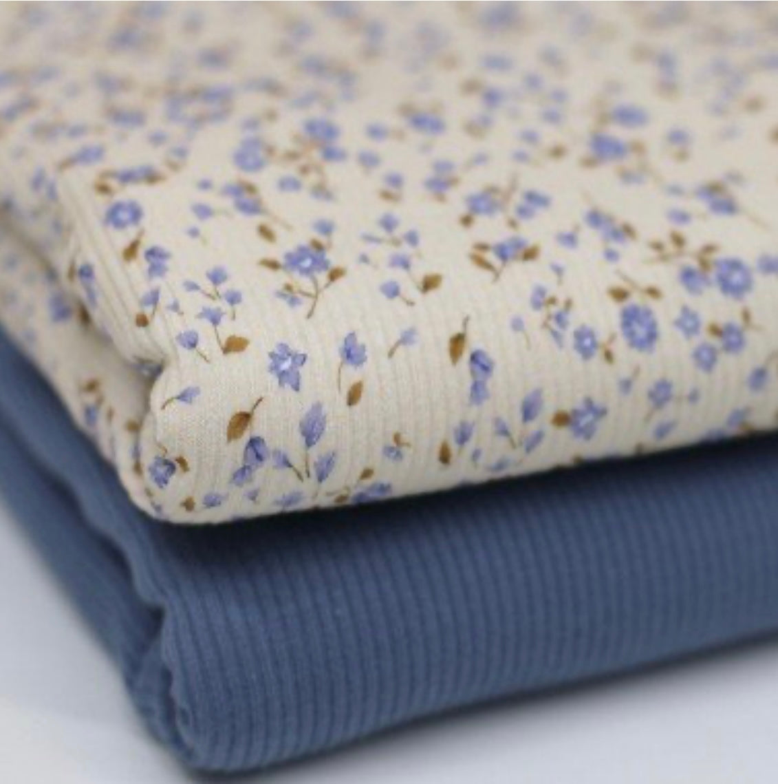Rib jersey blå mini blommor