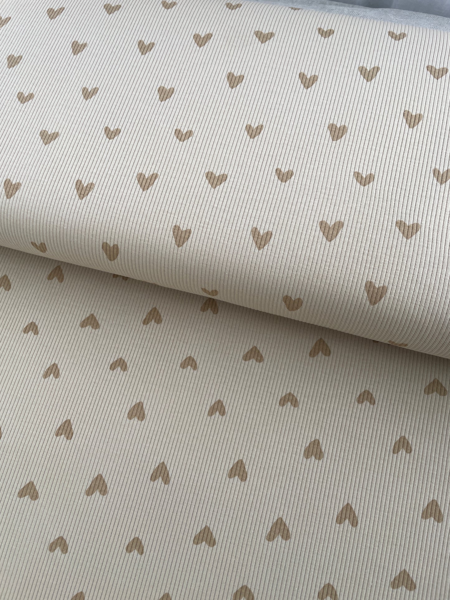 Ribbad Jersey Hjärtan Sand Beige