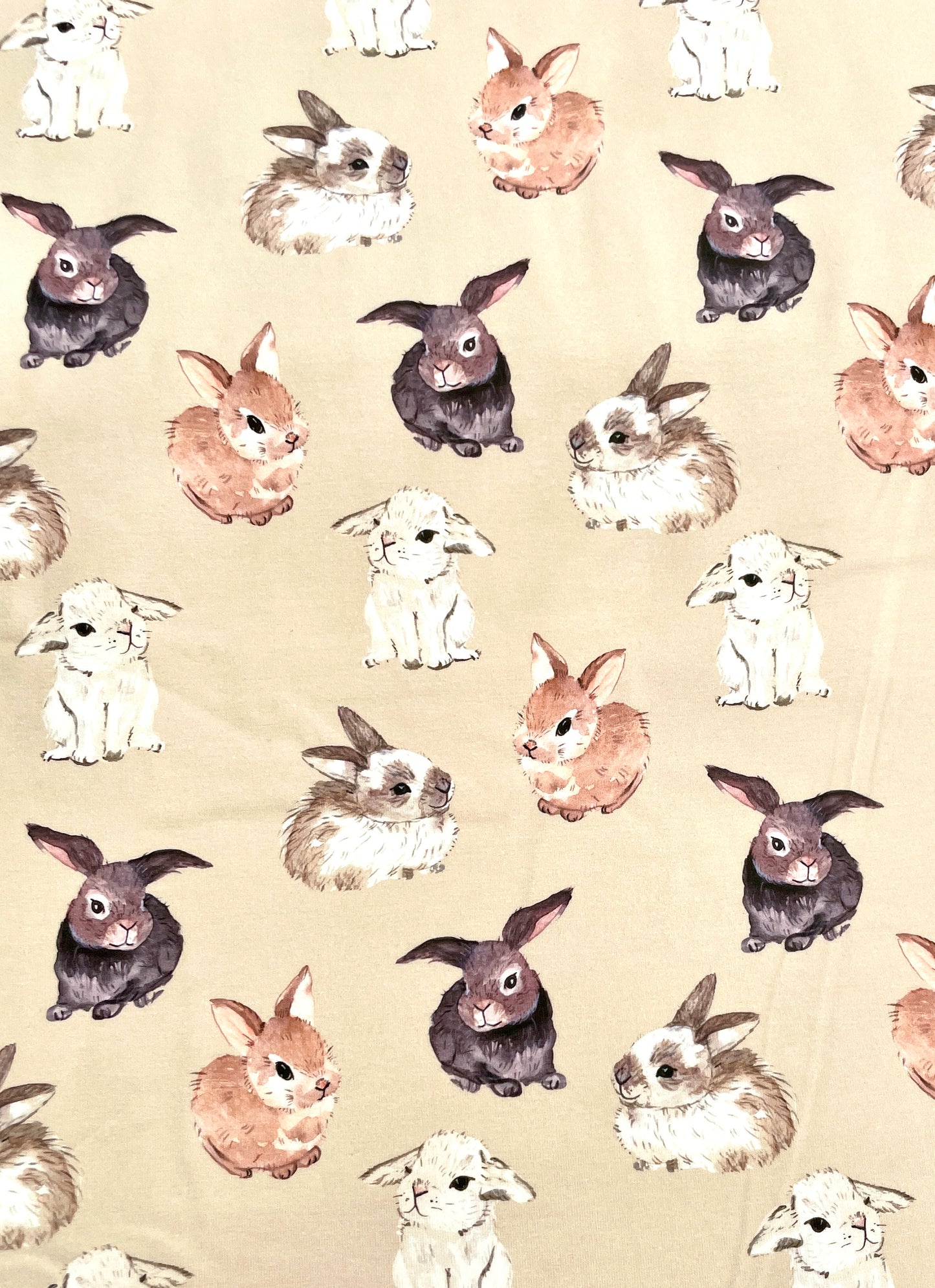 Trikåtyg Kaniner med beige botten