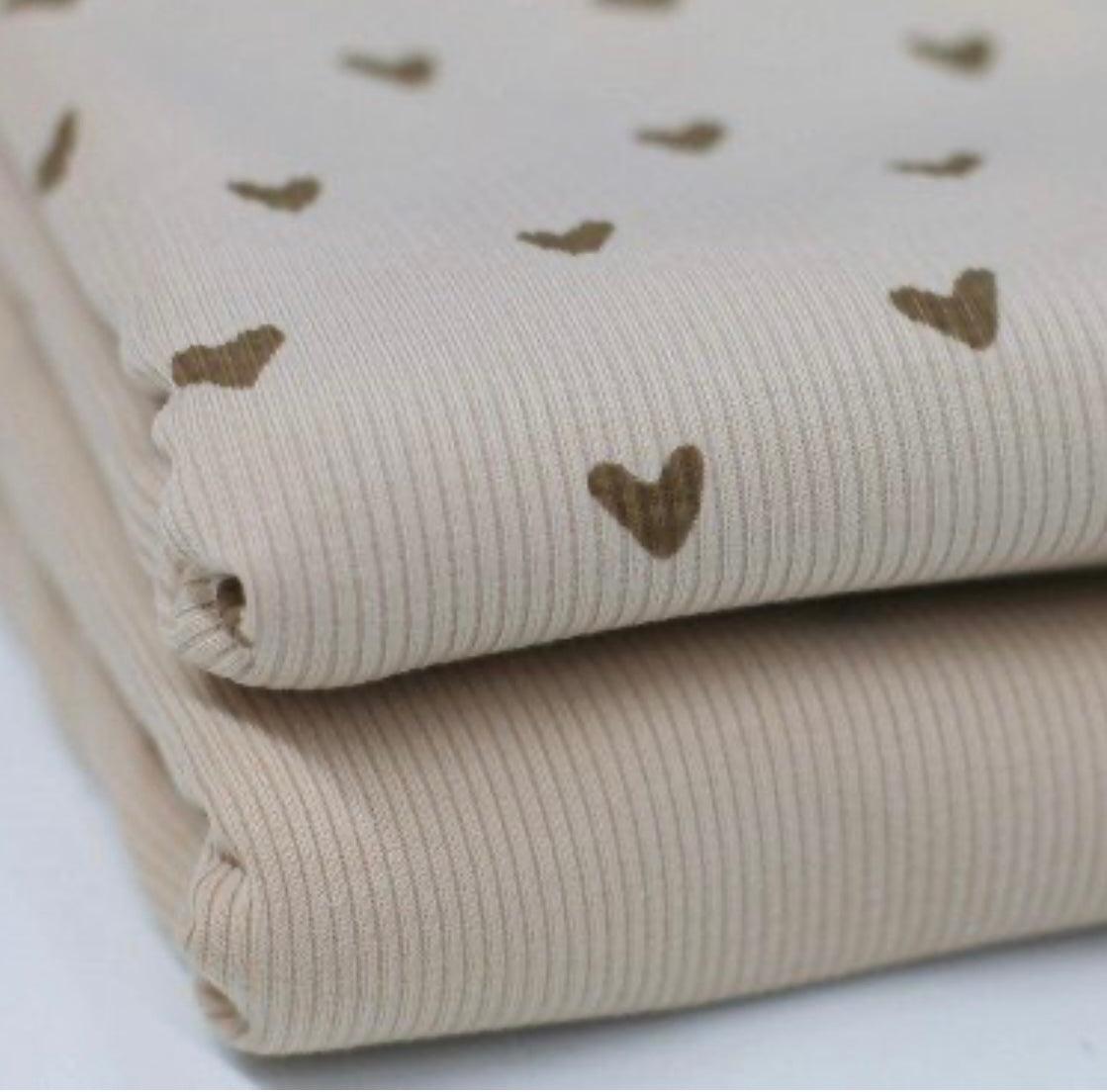 Ribbad Jersey Hjärtan, Light Beige