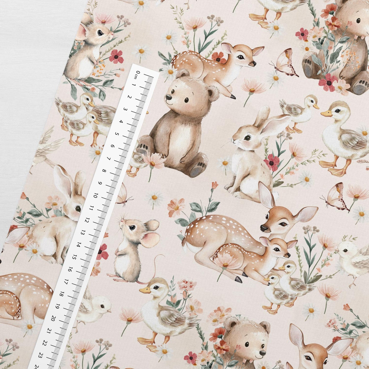 Trikåtyg sommar djur o blommor