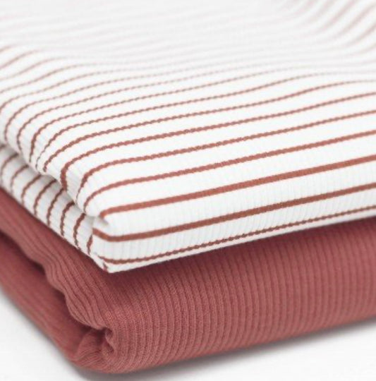 Ribbad Jersey randig clay pink