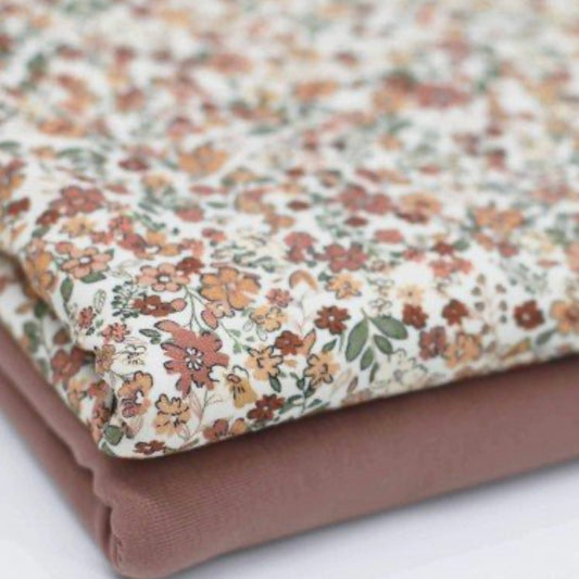 Trikåtyg blommig, clay pink