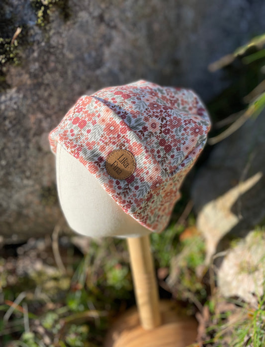 Mössa Ribbad Jersey blommig