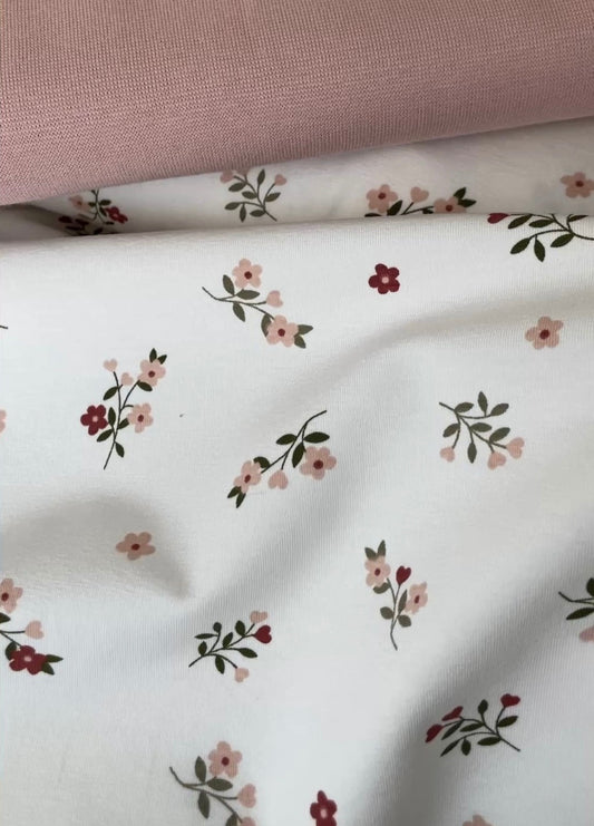 Trikåtyg småblommig offwhite