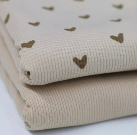 Ribbad Jersey Hjärtan, Light Beige