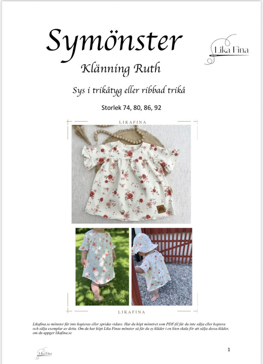 Symönster Klänning Ruth Stl 74, 80, 86, 92